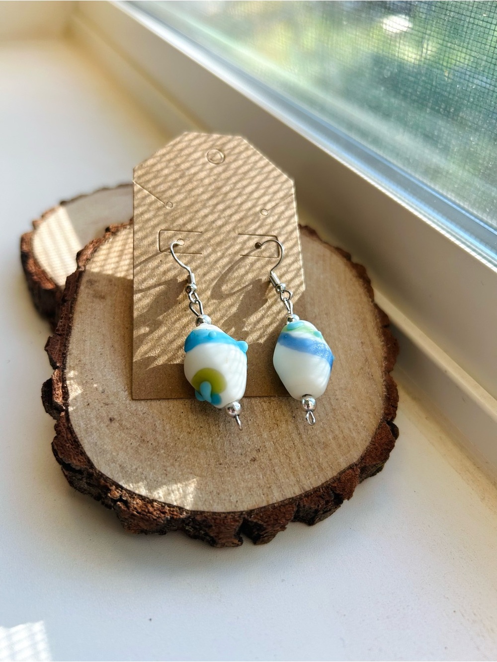 Blue White Beaded Soft Coastal Minimal Jewelry – Lightweight Everyday Earrings